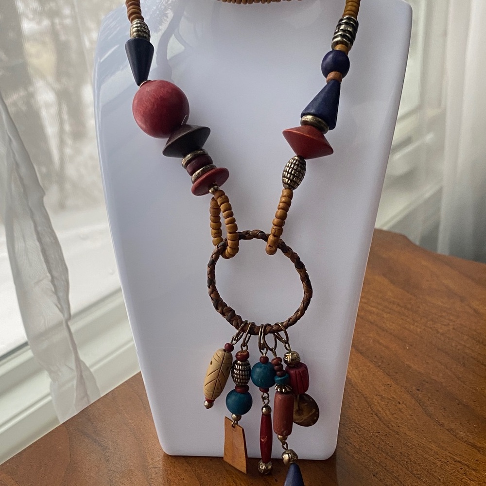 Bohemian long Vintage Earthy Tones Beaded Necklace